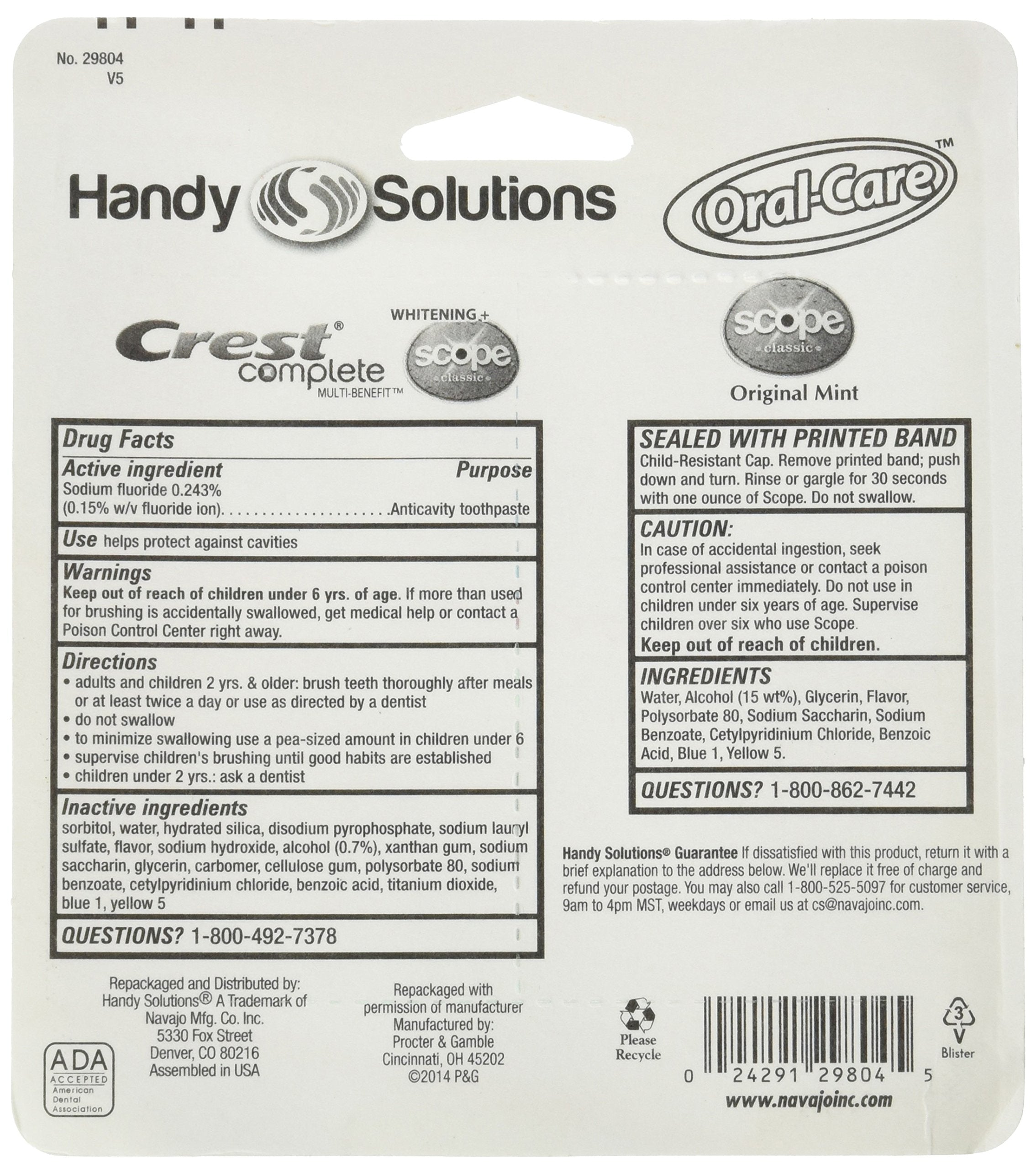 Crest toothpaste included in Handy Solutions Travel Kit