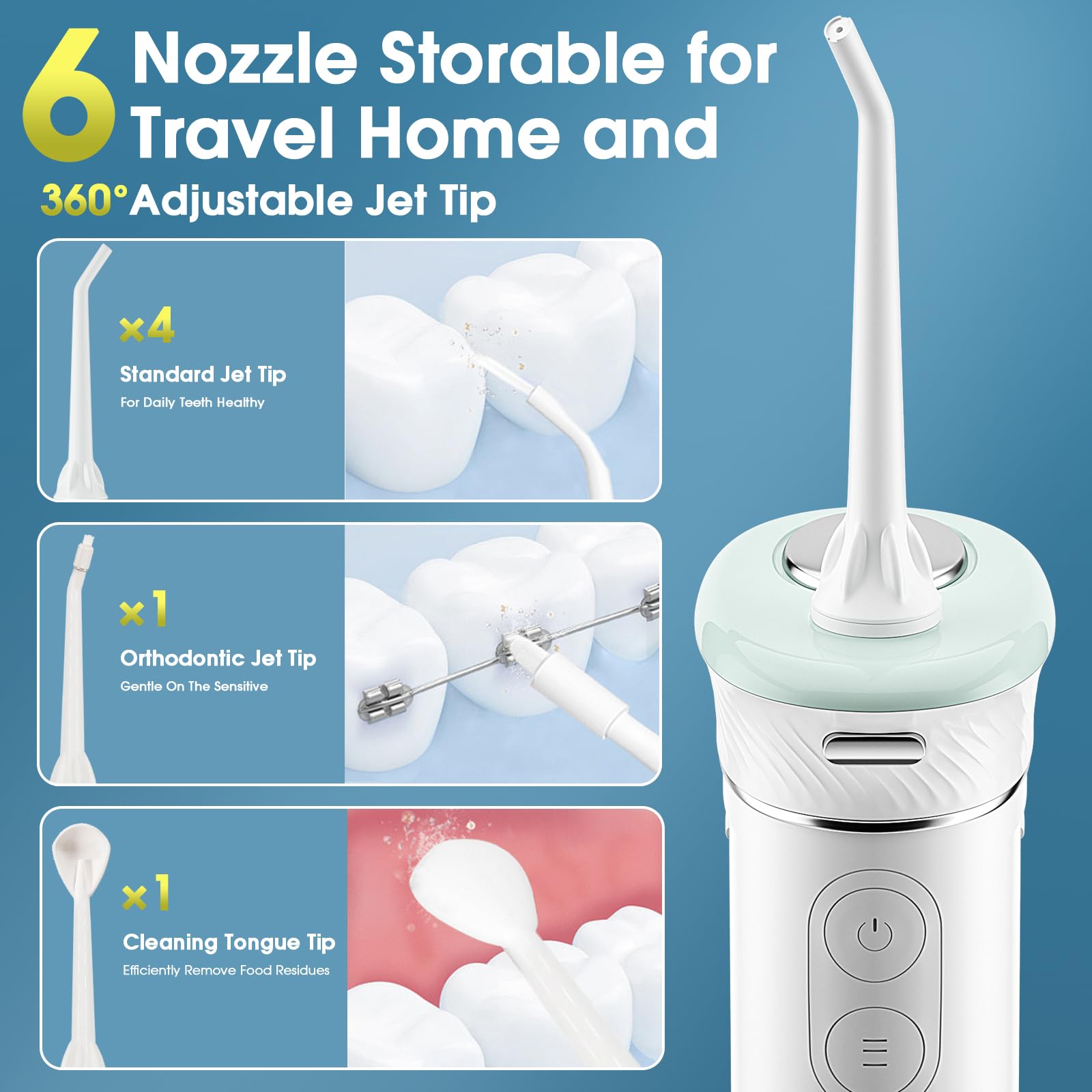 IPX7 waterproof water flosser with USB-C charging