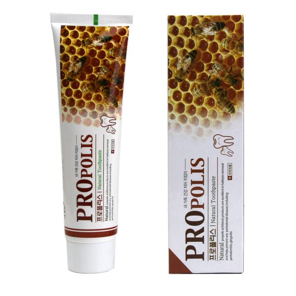 Front view of Hanil Propolis Toothpaste 180g 2pcs packaging