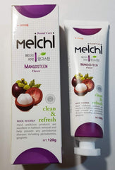 Close-up of Hanil Meichi Mangosteen toothpaste tube