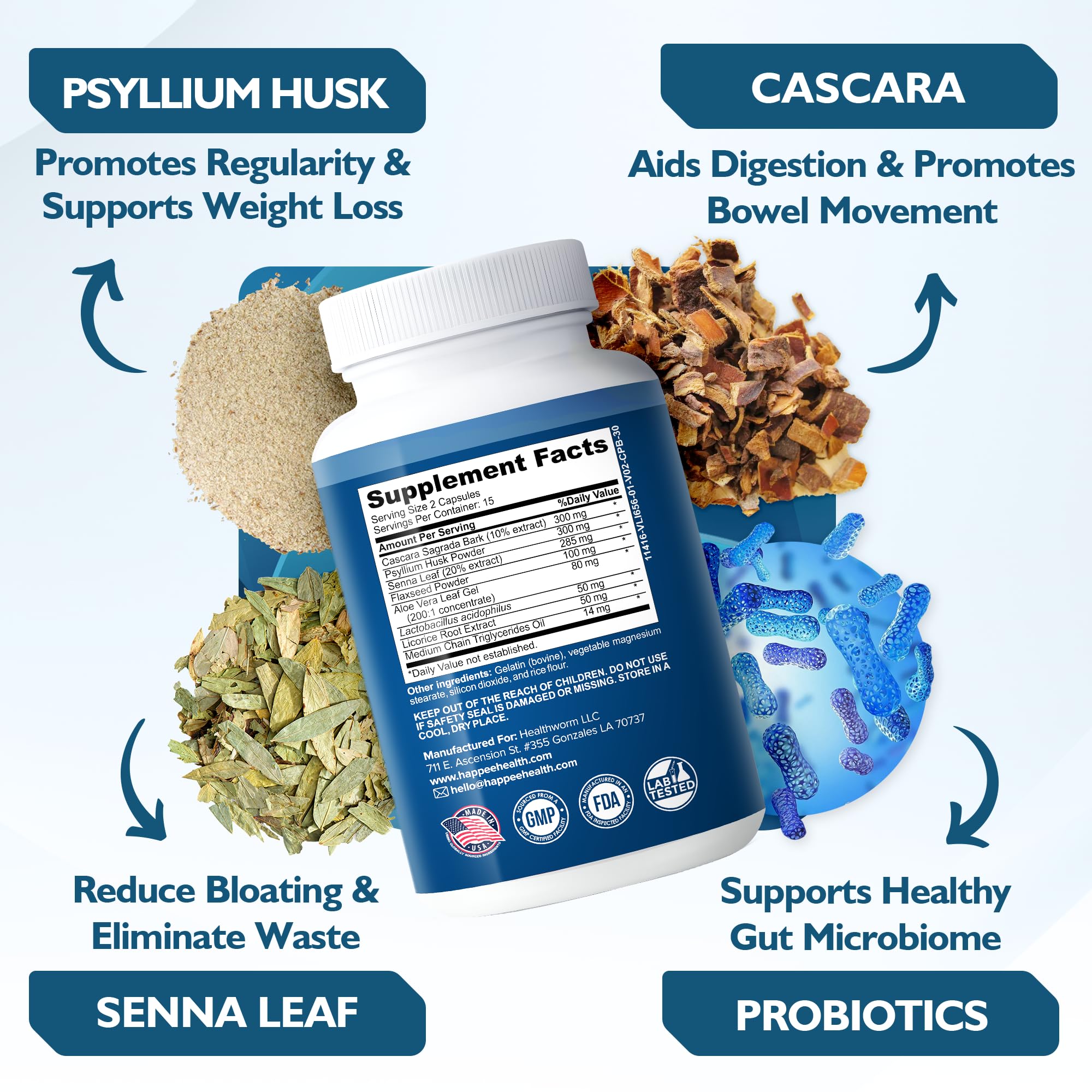 Gut support probiotics bottle with capsules