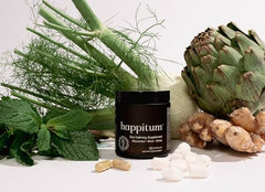 Close-up of Happitum bottle label
