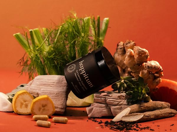 Graphic illustrating Happitum natural ingredients and enzymes