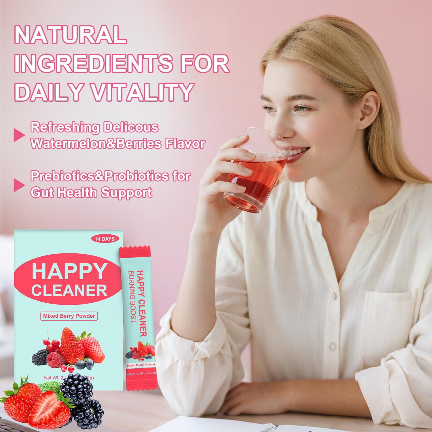 Ingredient close-up showing probiotics, prebiotics and organic fiber
