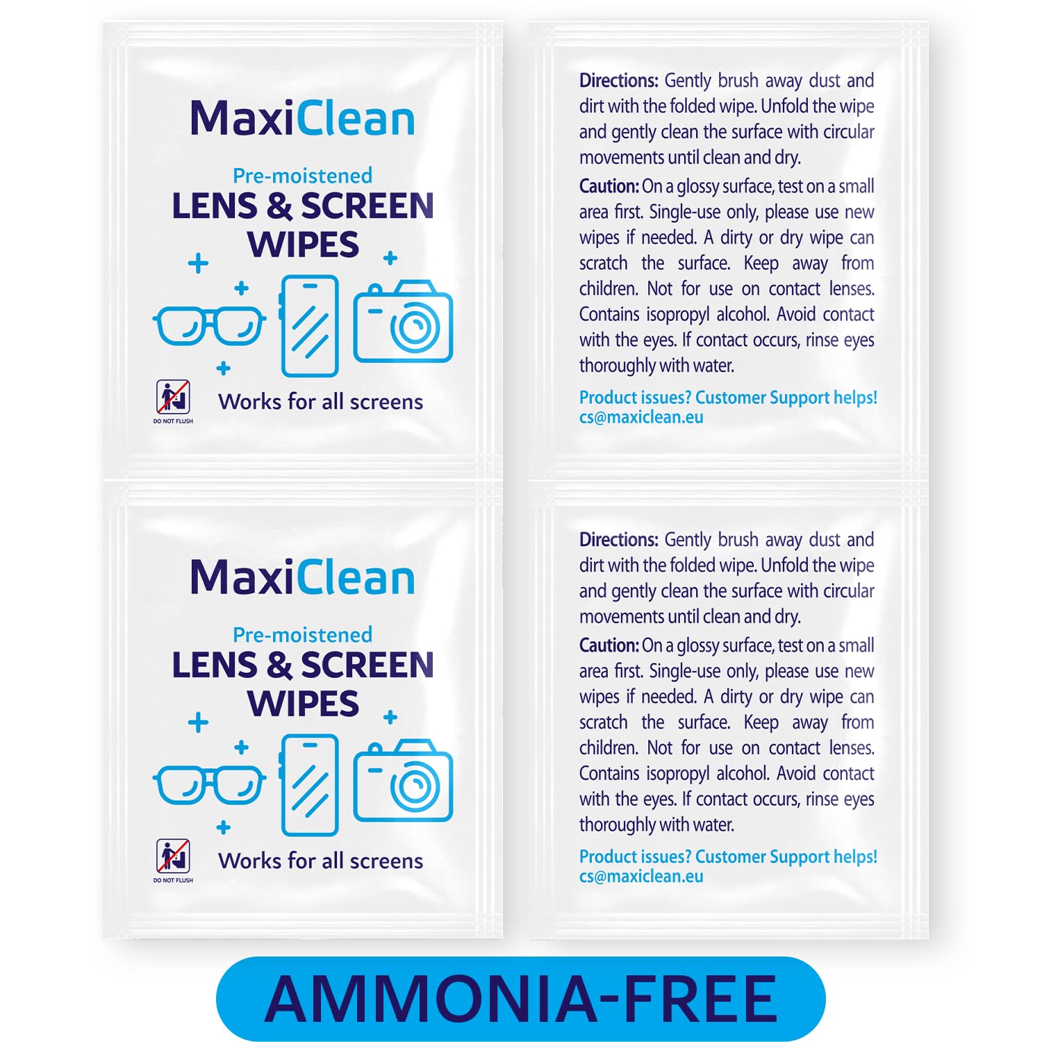 Happy Eye Glasses packaging with wipes