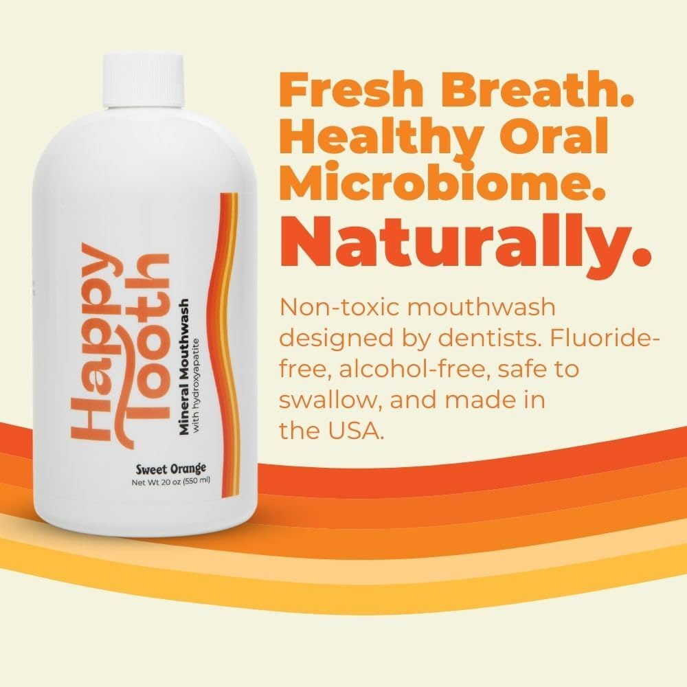 Close-up of hydroxyapatite and plant-based ingredients on the mouthwash label
