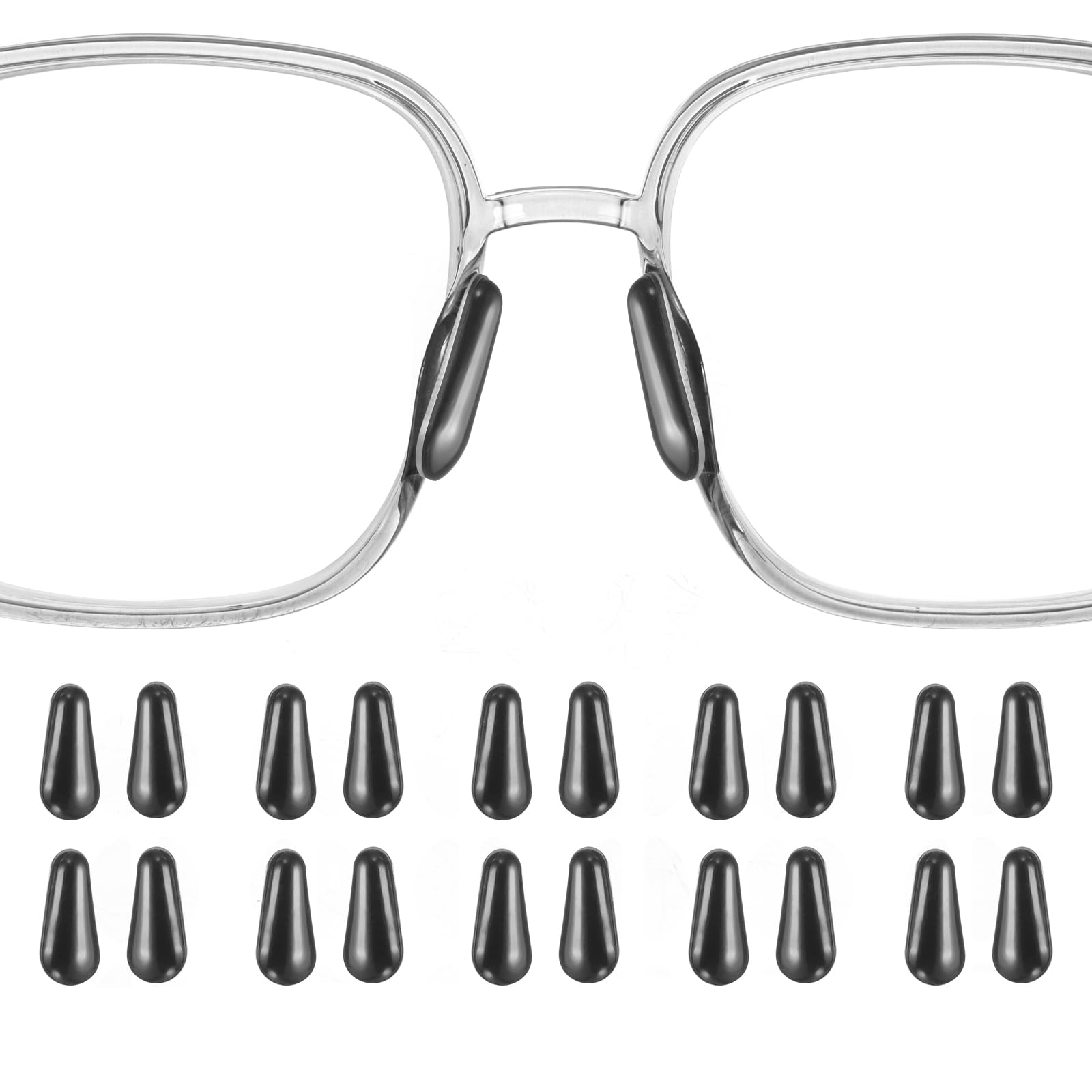 HARFINGTON 10-pair teardrop silicone nose pads for eyeglasses, 2.5mm thick, black