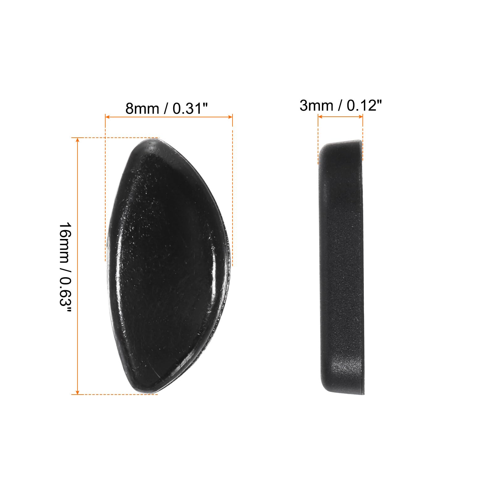 Nose pads close-up: 3mm PVC, anti-slip, double-hole insertion