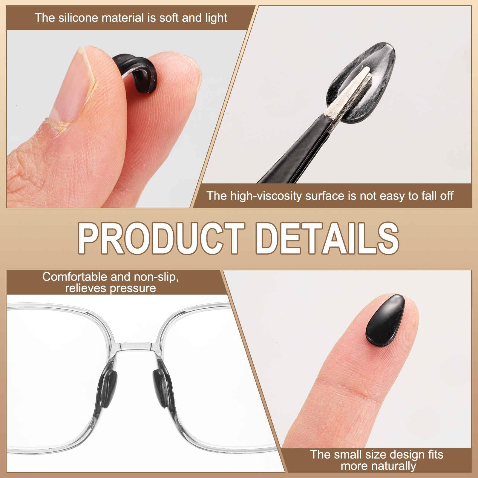 20 pairs HARFINGTON nose pads for plastic frames, silicone, black