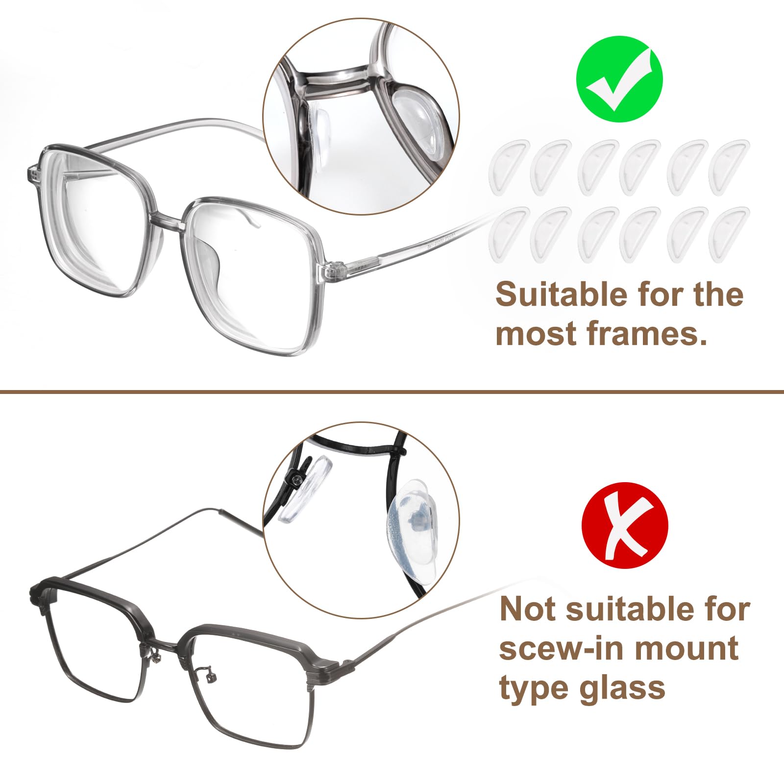 Glasses and sunglasses with HARFINGTON silicone nose pads