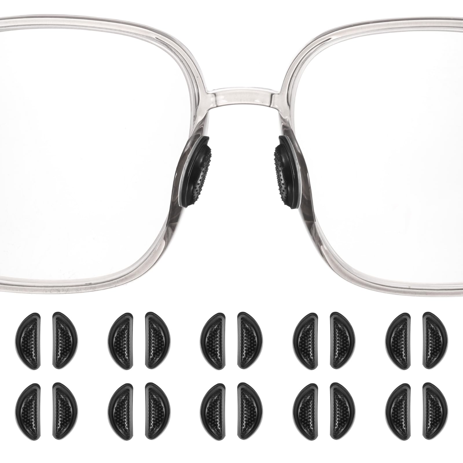 HARFINGTON granular D-shaped silicone nose pads – 3.5mm thick, 10 pairs for plastic frames