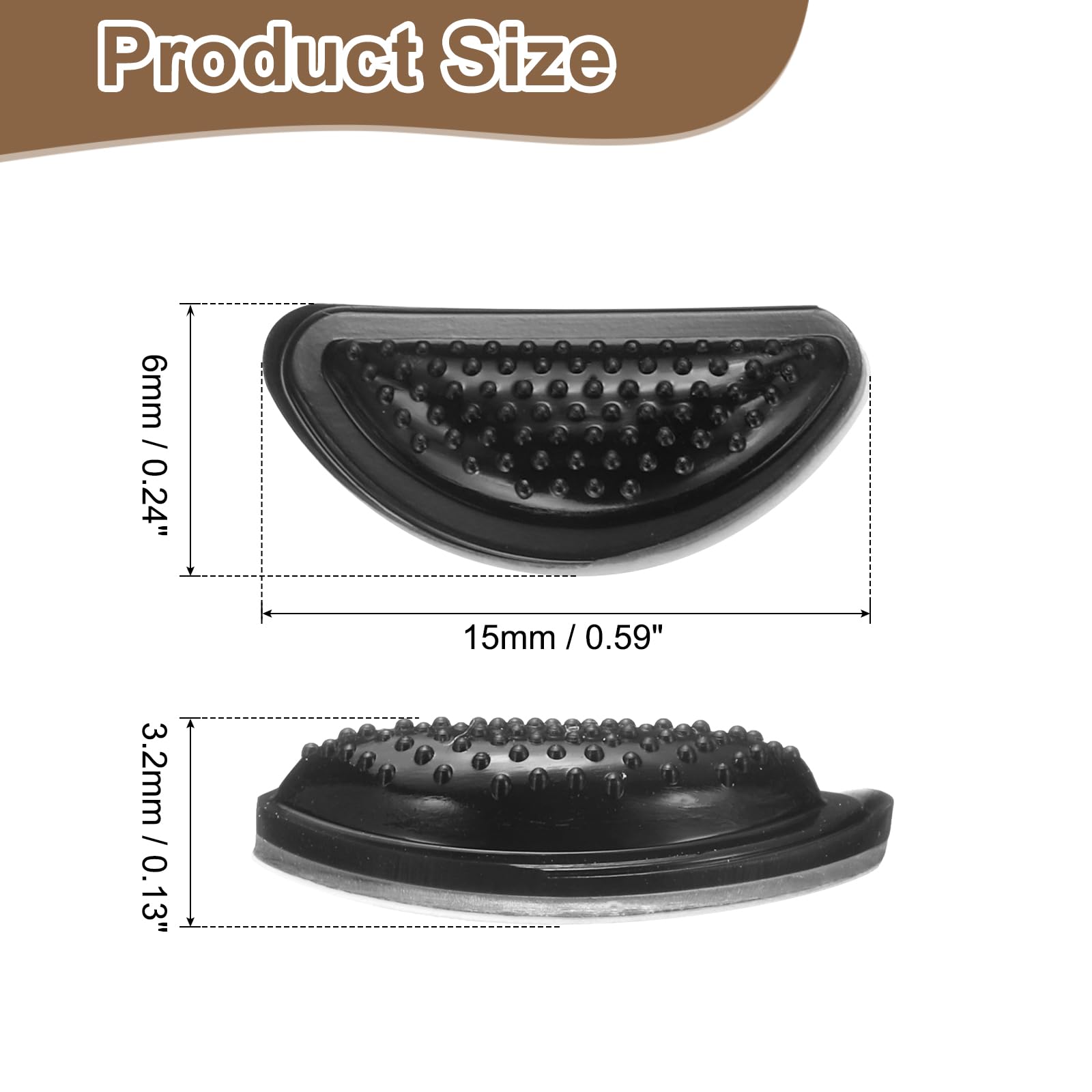 Close-up of HARFINGTON nose pads showing granular D-shaped design and adhesive backing