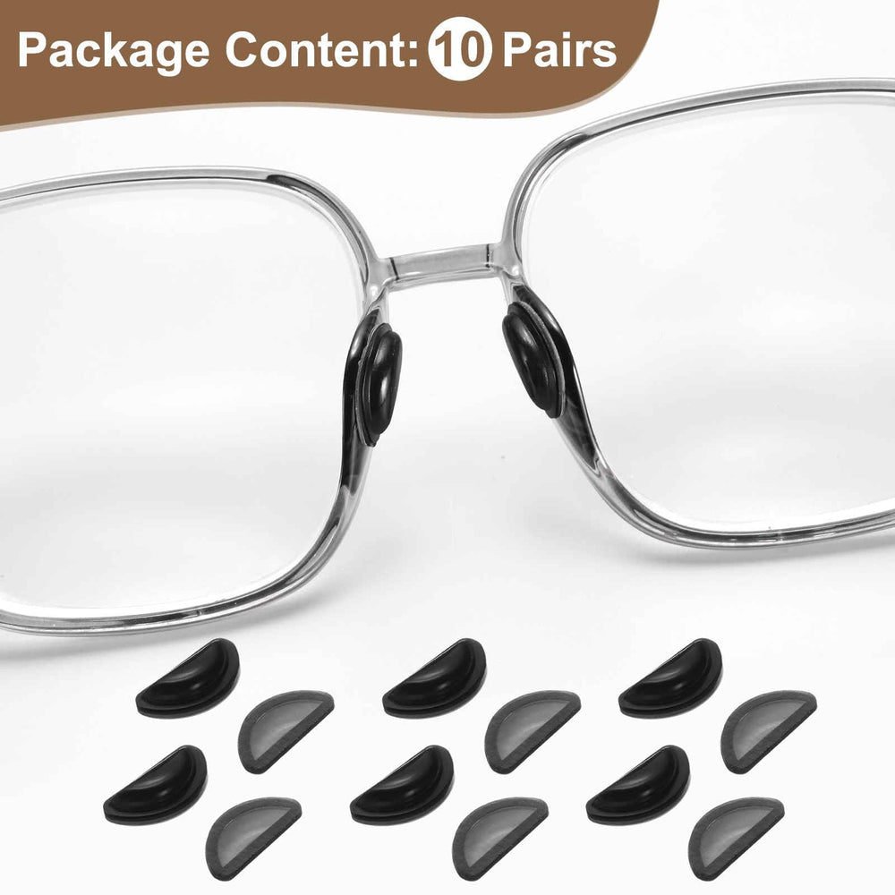 Nose pads attached to a plastic eyeglass frame showing anti-slip design