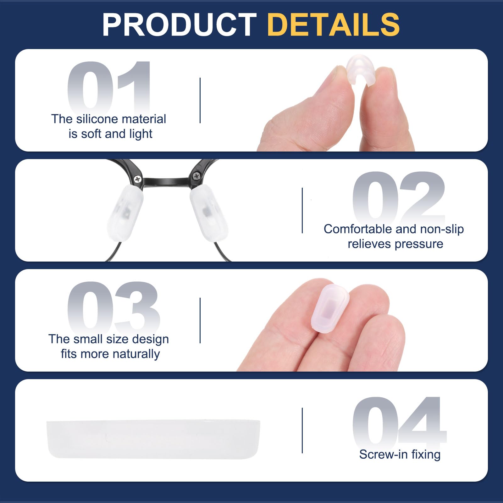 Snap-in design nose pads with 10-pair package