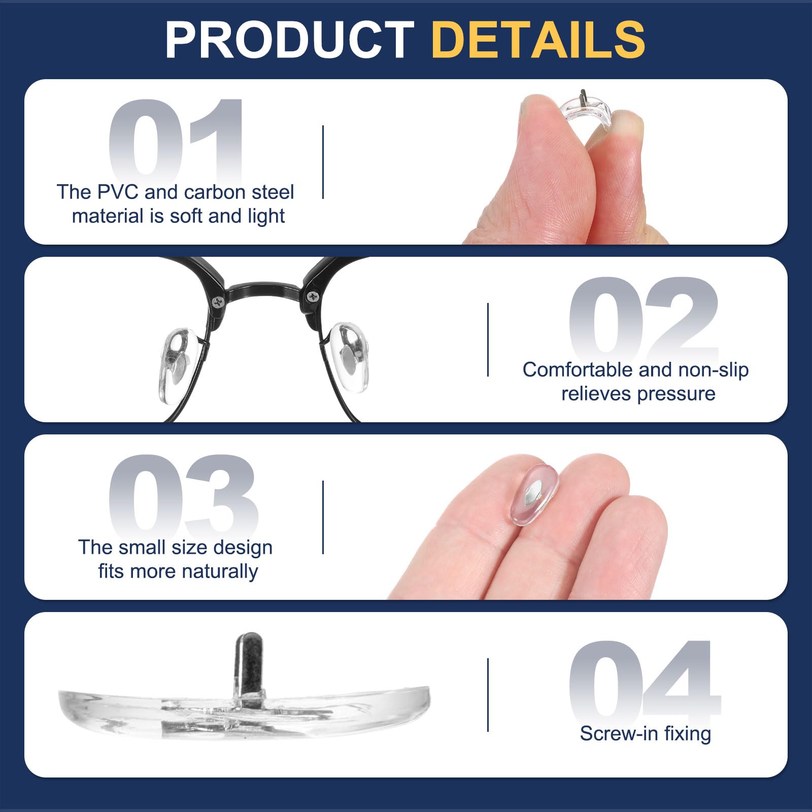 Nose pad connection point showing insert design