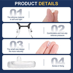 Non-slip silicone nose pads cushioning the nose bridge
