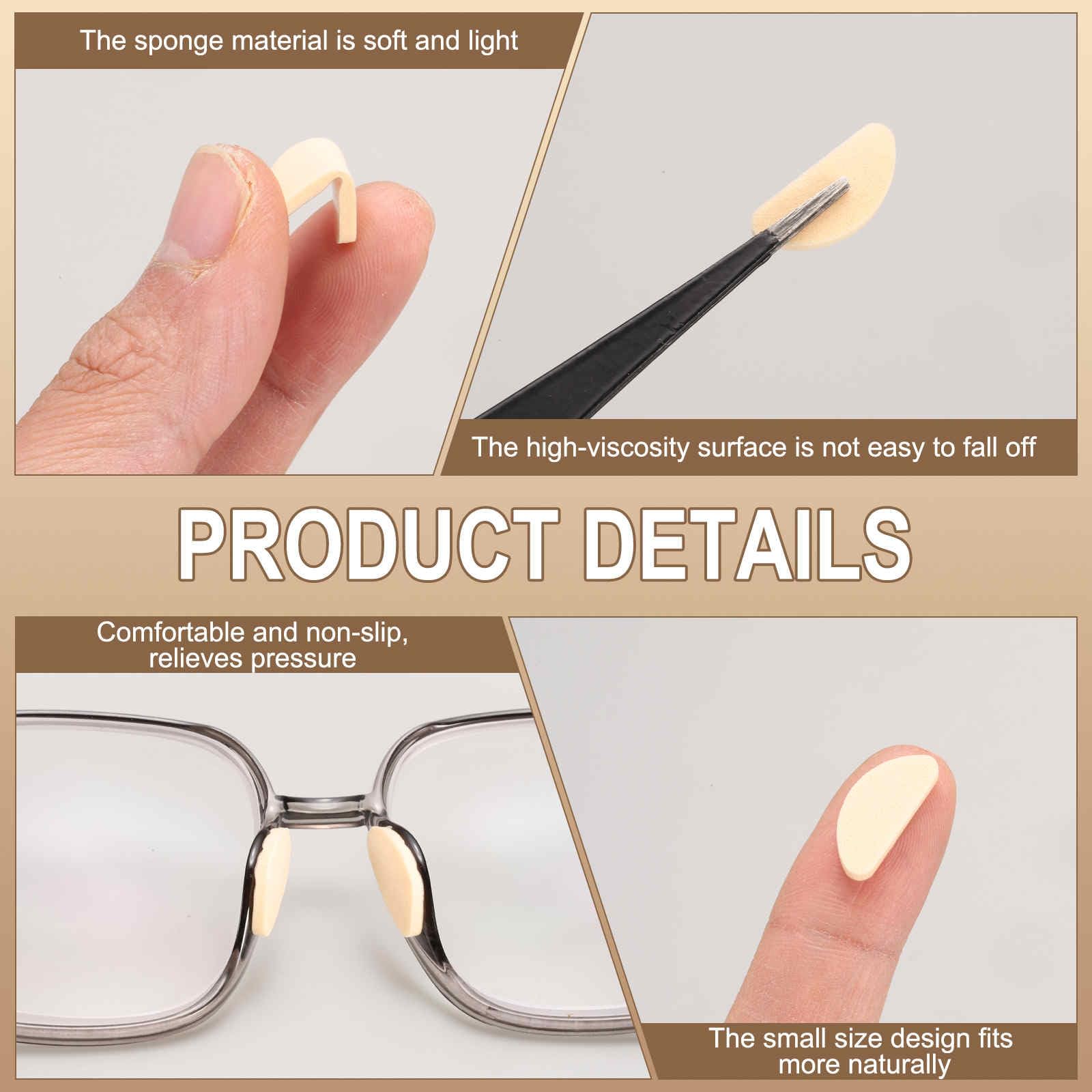 Nose pads on a plastic frame demonstrating secure fit