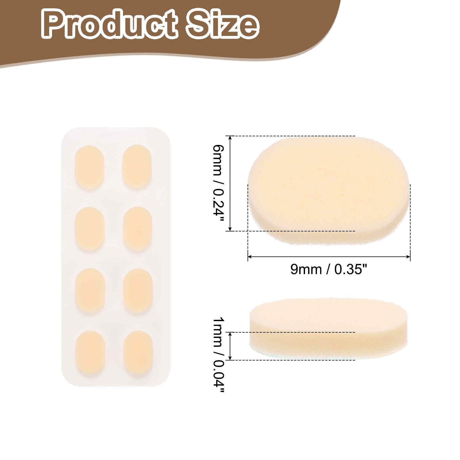 Close-up of oval foam nose pads with self-adhesive backing