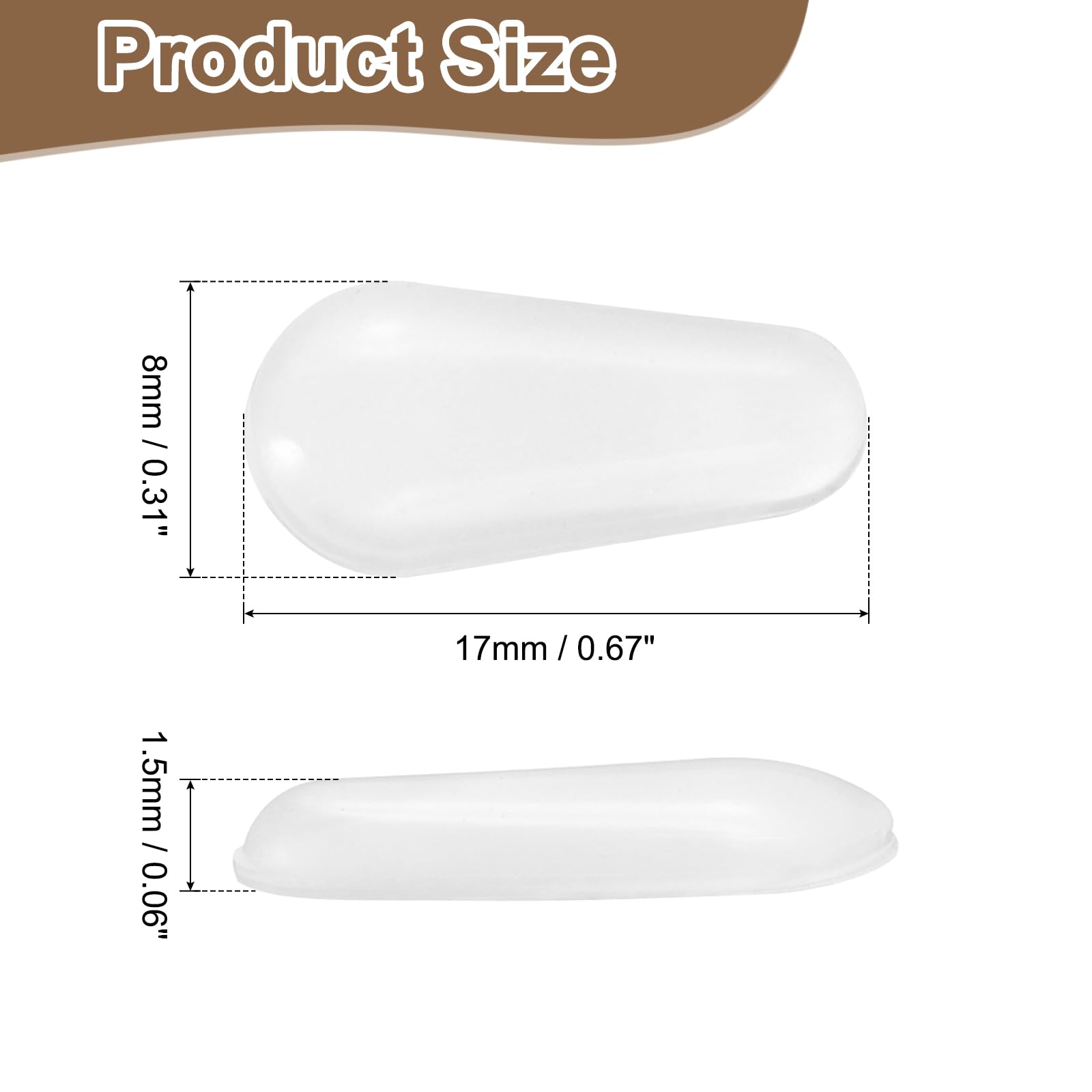 Close-up of teardrop silicone nose pads with self-adhesive backing