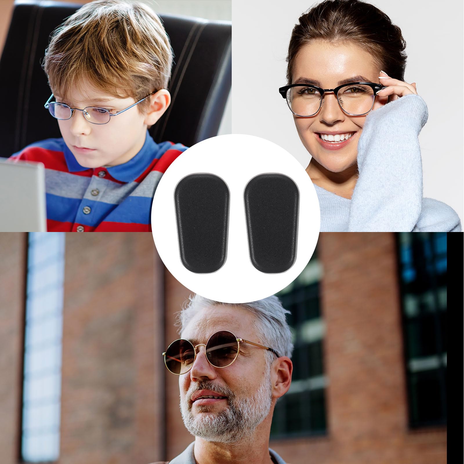Black silicone nose pads on glasses and sunglasses