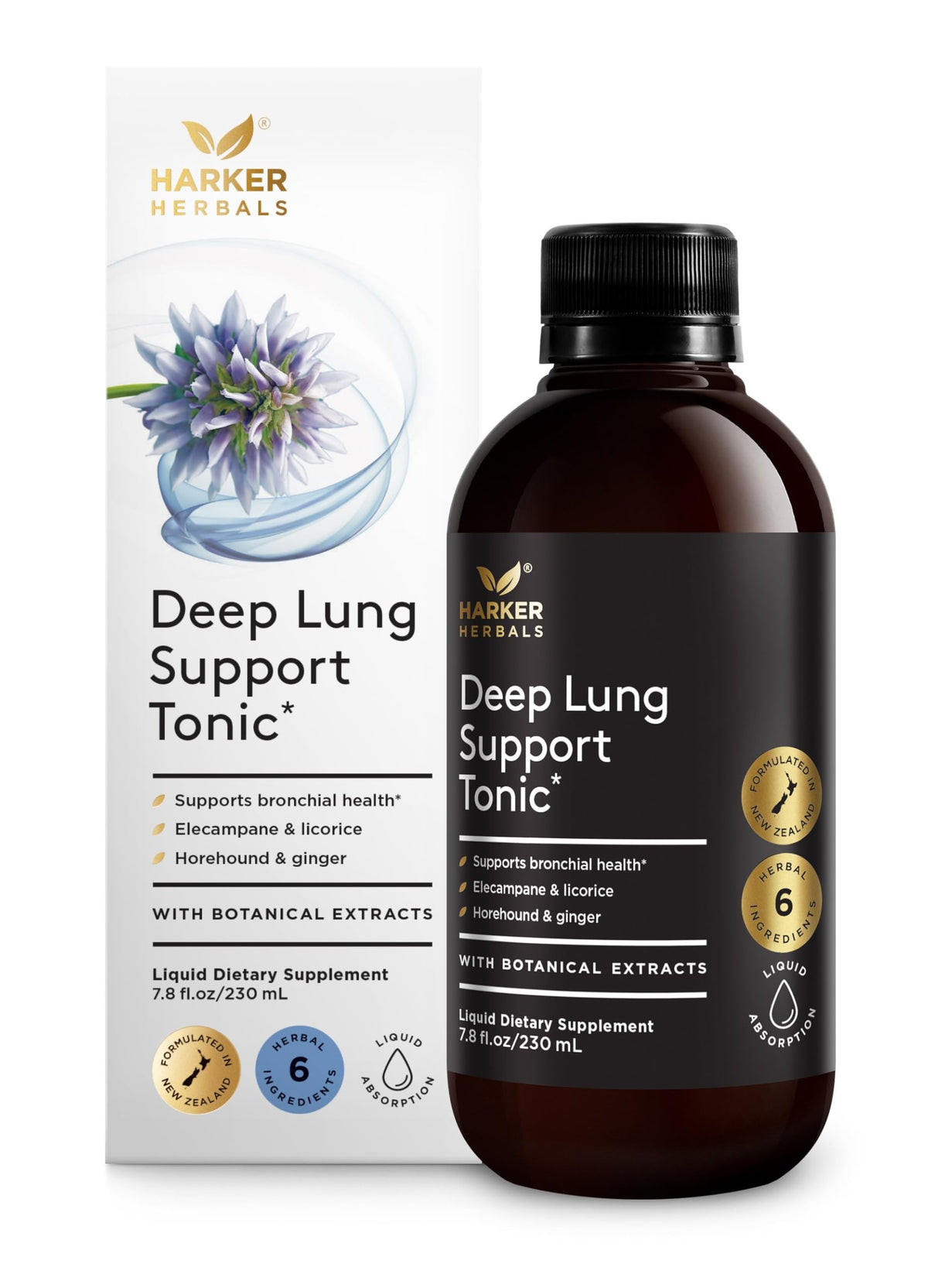 Harker Herbals Deep Lung Support Tonic bottle on white background