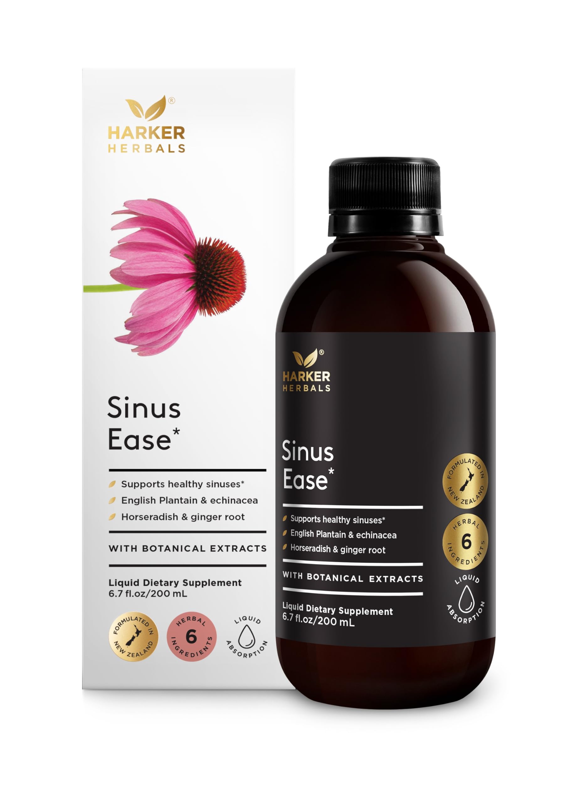 Harker Herbals Sinus Ease Syrup bottle on white background