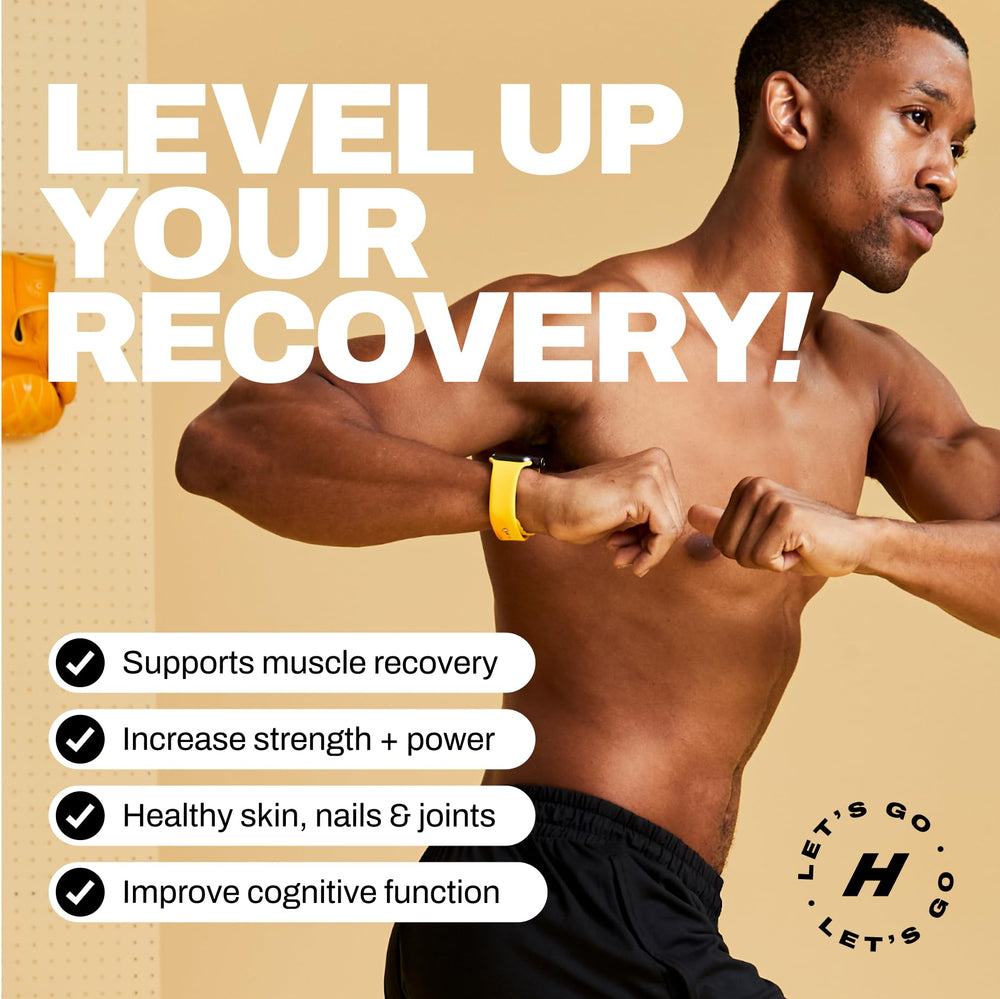 Harlo collagen peptides bottle emphasizes skin and joints wellness potential for active living.