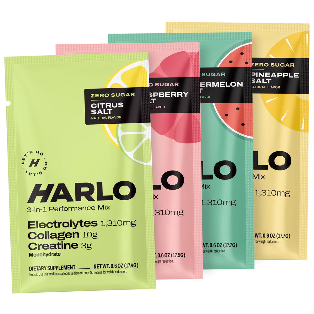 Harlo orange drink mix sample pack prepared for workout hydration.