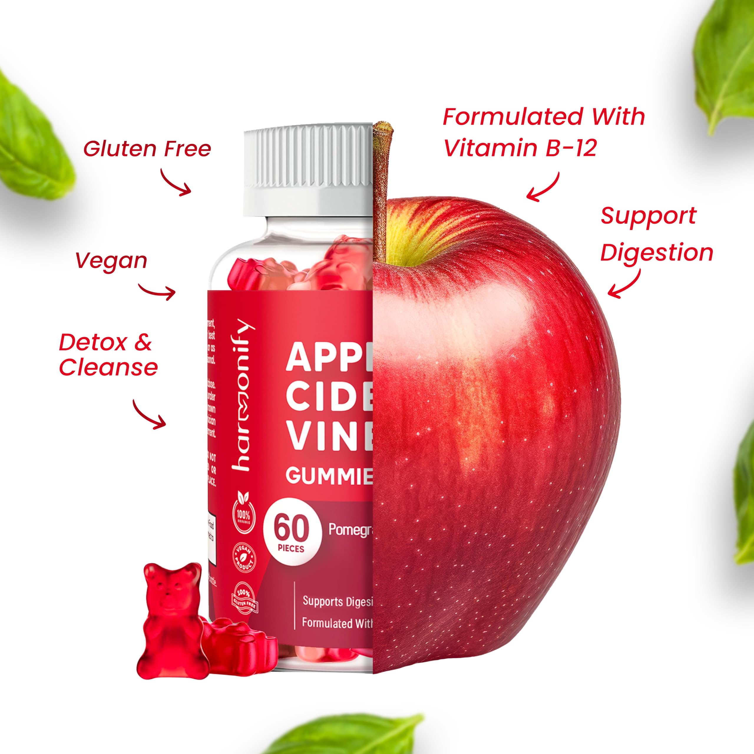 Gummies supporting digestive health and detox with apple cider vinegar