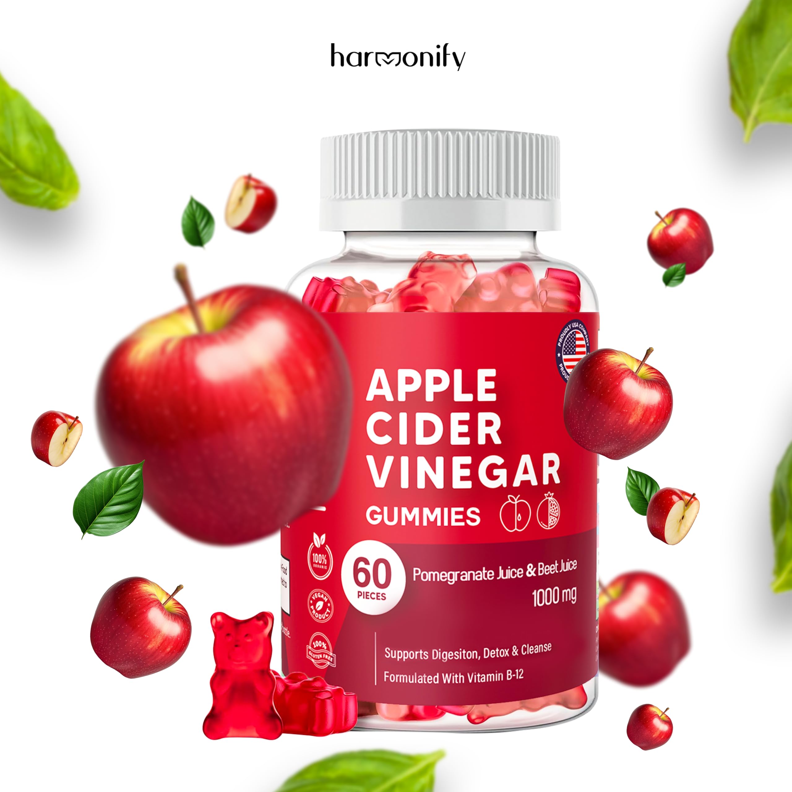 Gummy with natural apple flavor suitable for vegans