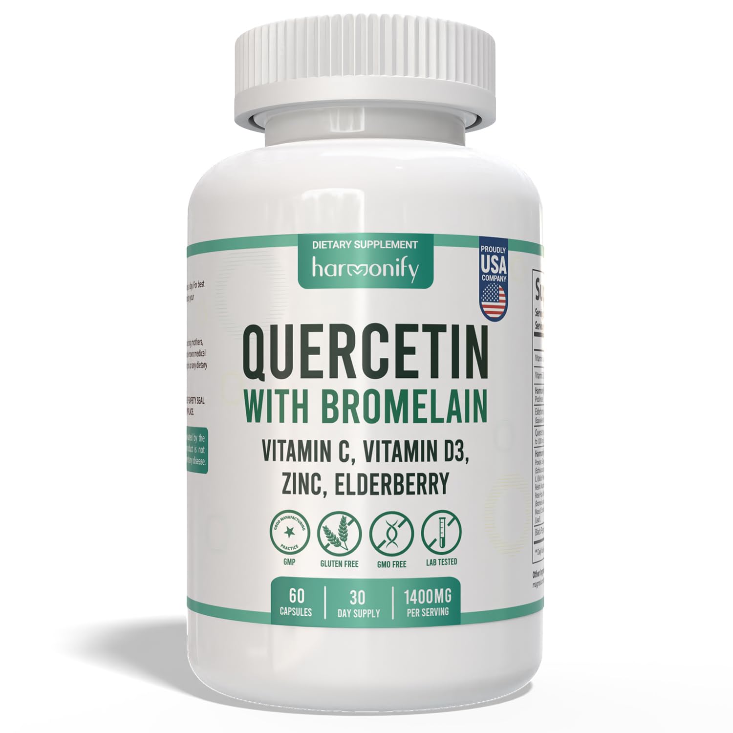 HARMONIFY Quercetin with Bromelain immune blend bottle on white background