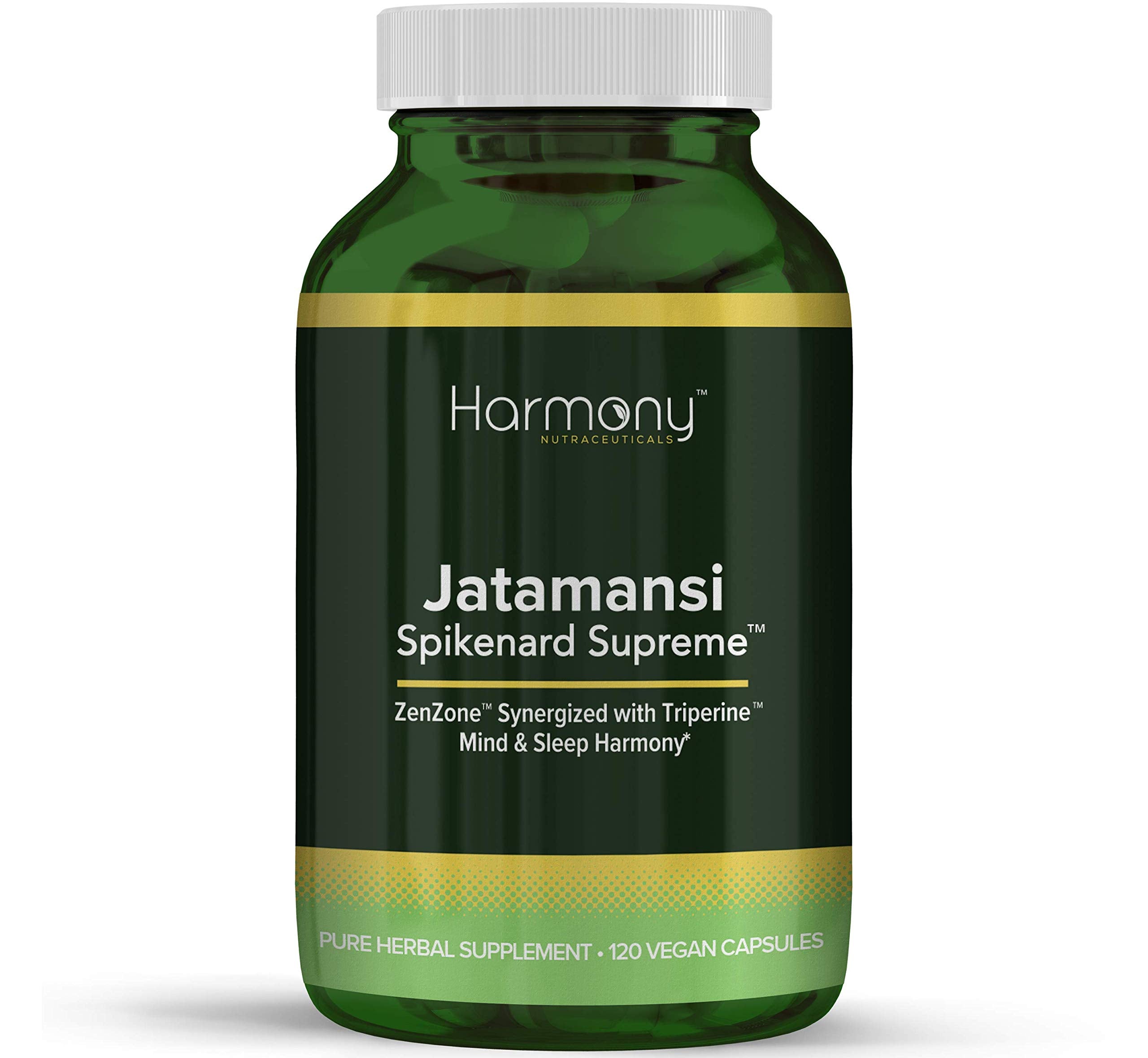 Harmony Nutraceuticals front packaging showing product name and 120 vegan capsules benefit