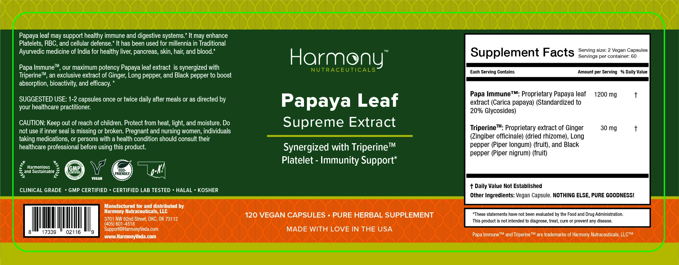 Label showing Pure, Kosher, Halal, Organic, Fair Trade ingredients