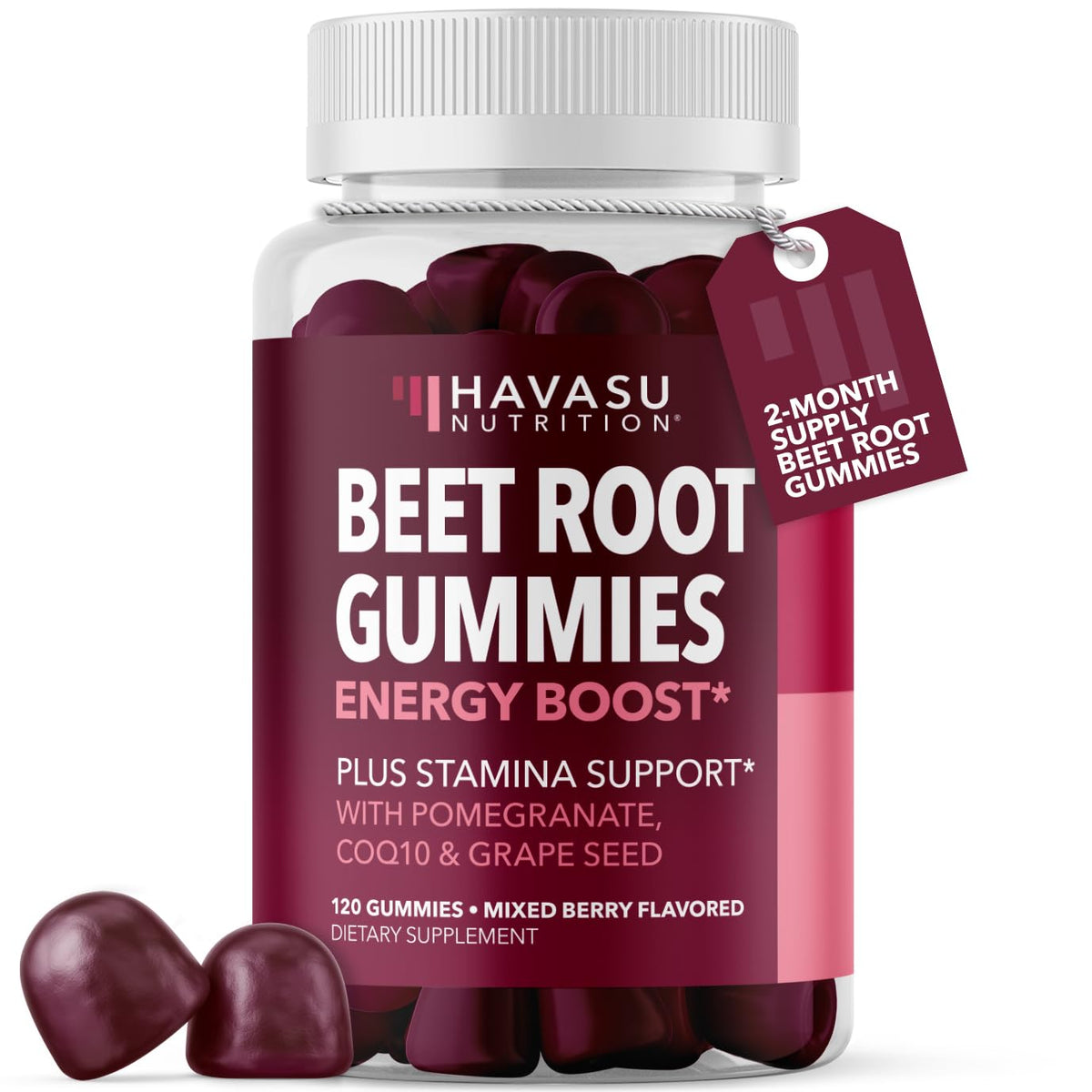 HAVASU NUTRITION Beet Root Gummies bottle-front for convenient energy support on the go