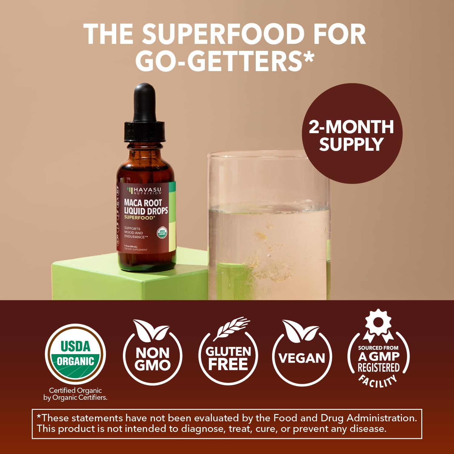 HAVASU NUTRITION Maca Root Liquid Drops vegan, non-GMO formula for vitality.