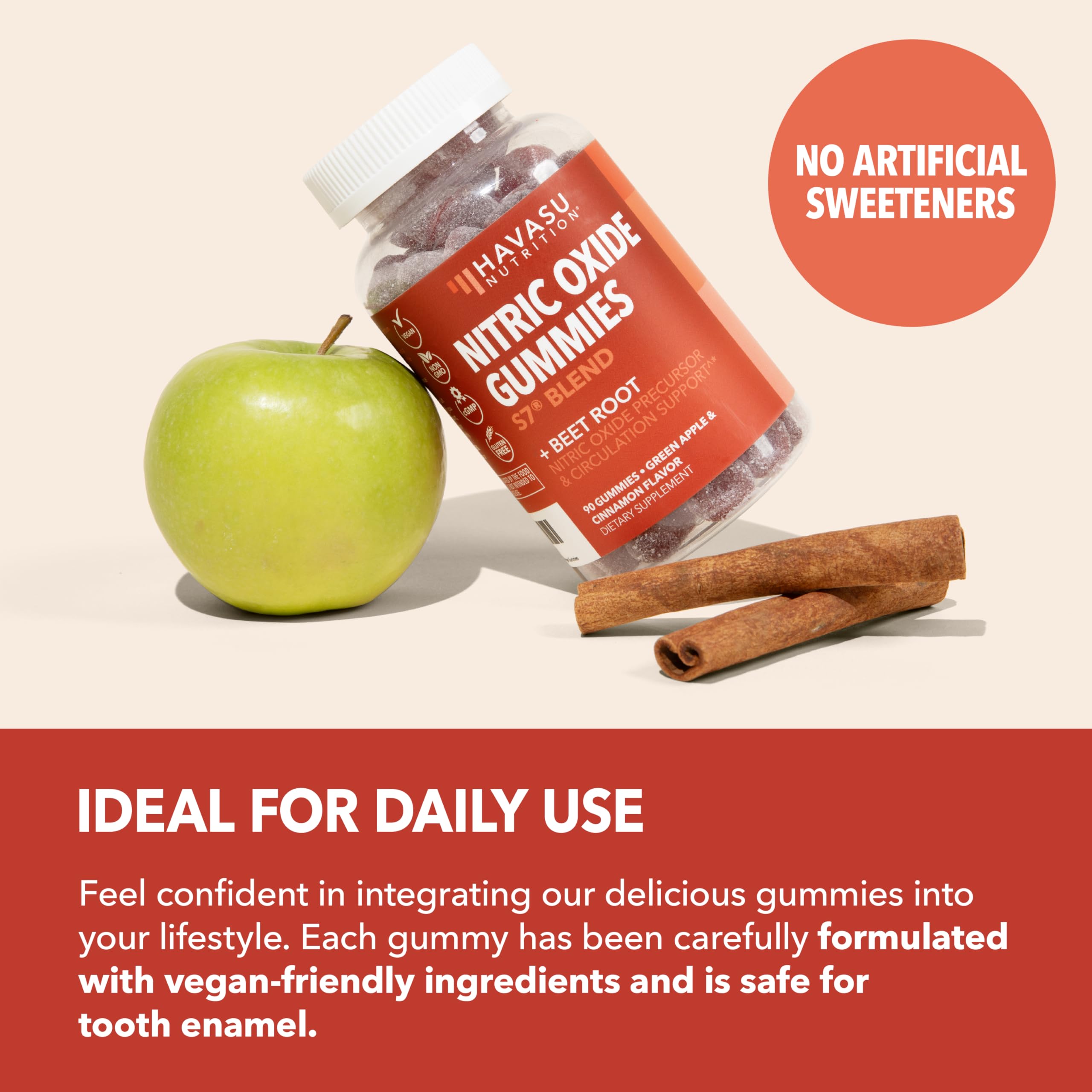 HAVASU NUTRITION nitric oxide gummies before-workout-draw depicts quick daily dosing.