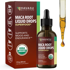 HAVASU NUTRITION Maca Root Liquid Drops bottle for daily energy support.