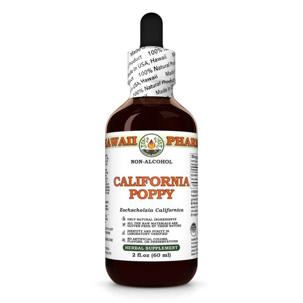 California Poppy Liquid Extract 2 oz bottle, alcohol-free glycerite