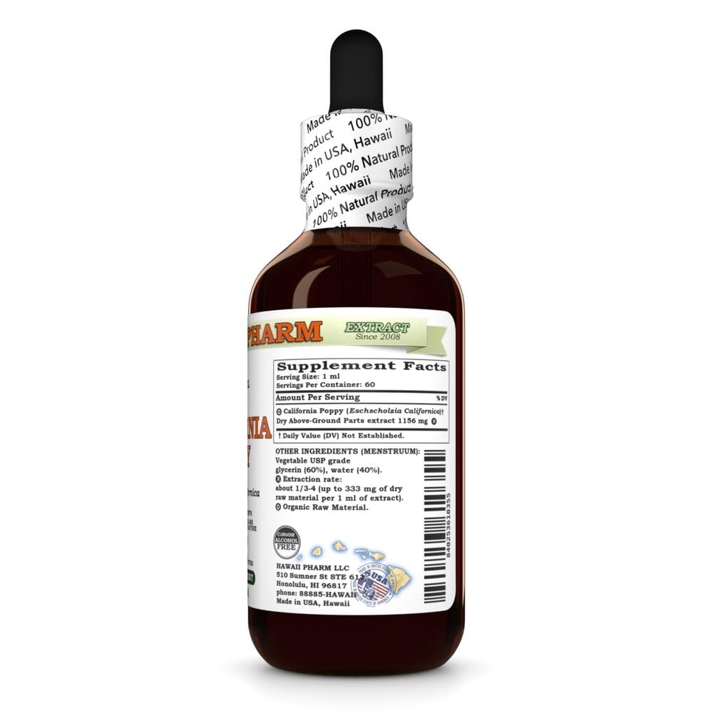 Label for HawaiiPharm California Poppy Alcohol-Free Liquid Extract 2 oz