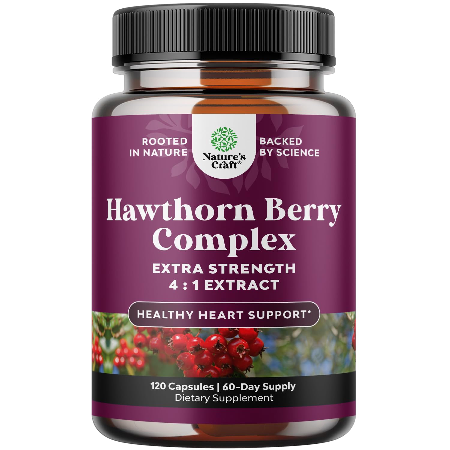 High-strength hawthorn berry capsules with 4:1 extract