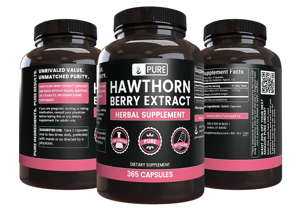 Hawthorn Berry Extract bottle back with supplement facts