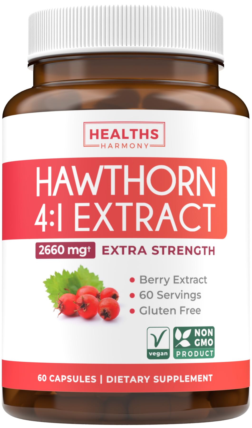 Hawthorn Berry Extract Capsules with 4:1 strength and 60 capsules per bottle