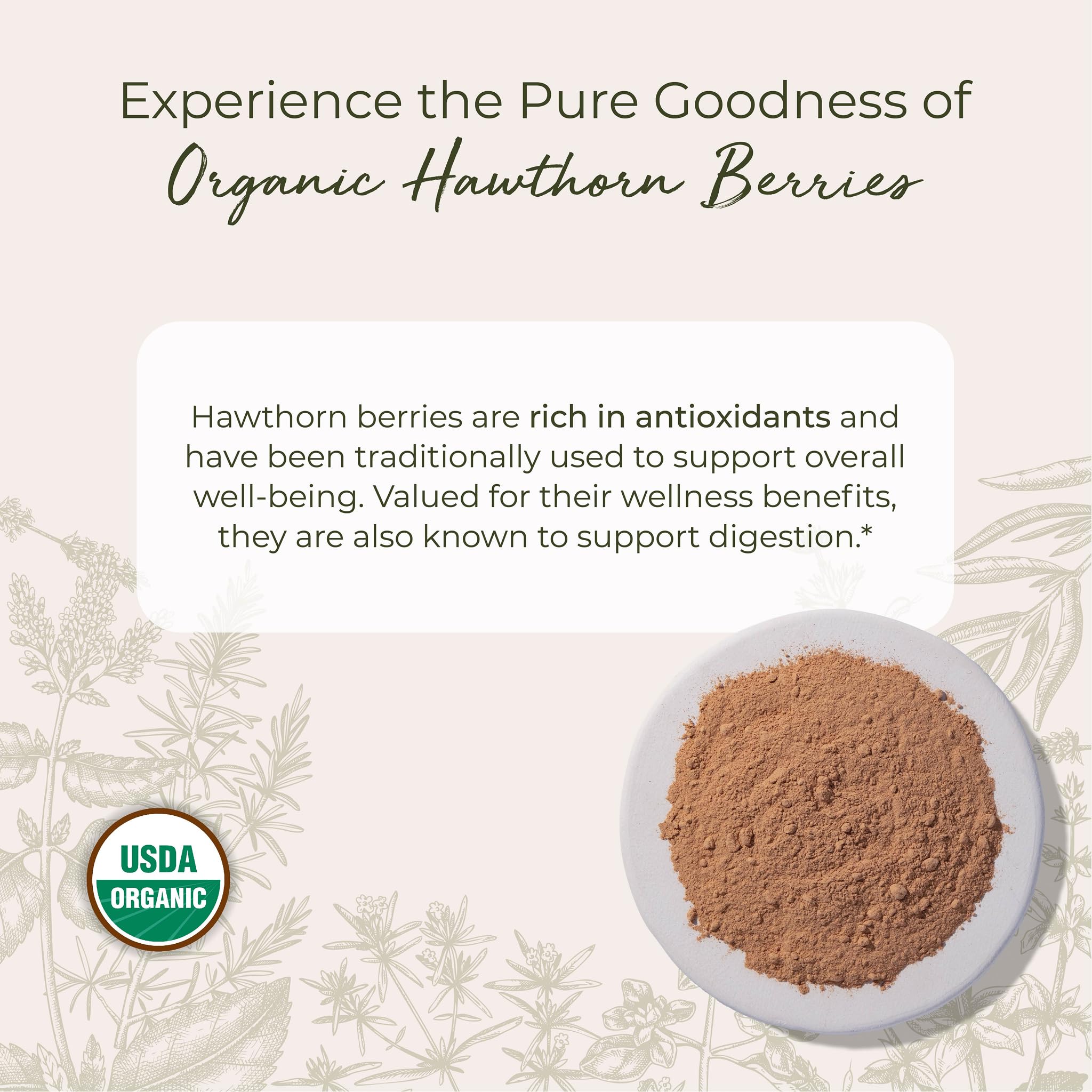 Organic certification label on Hawthorn Berry Powder