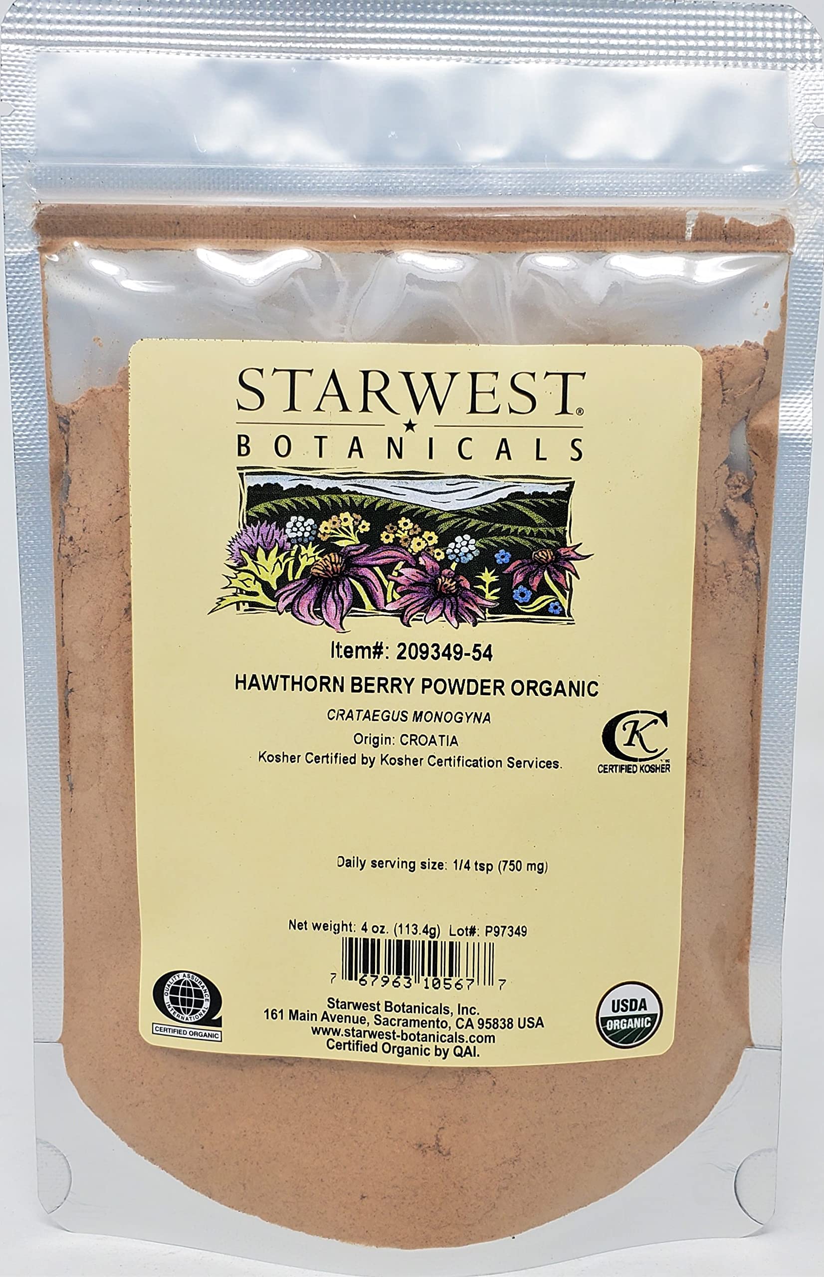 Organic Hawthorn Berry Powder 4 oz - Starwest Botanicals, Crataegus laevigata, Croatia origin