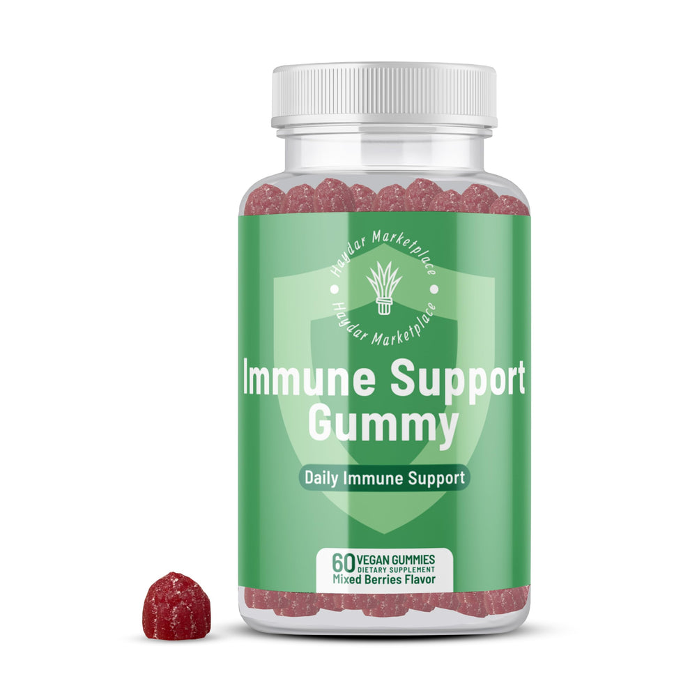 Bottle of Haydar immune boosters for adults with mixed berry flavor