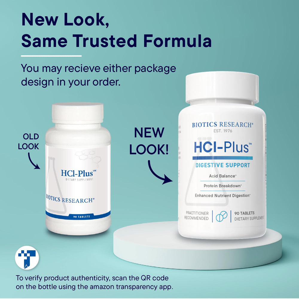 Label showing digestive support information for HCl Plus