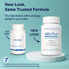 Label showing digestive support information for HCl Plus