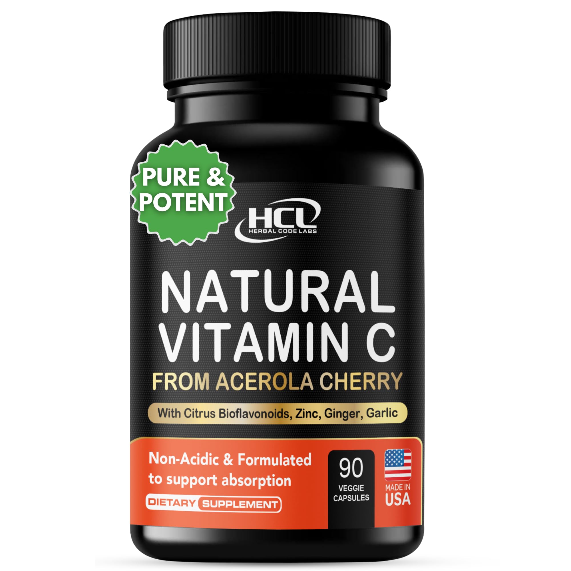 HCL Herbal Code Labs Vitamin C bottle featuring Organic Acerola Cherry label