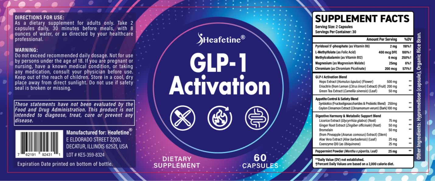 Heafetine Probiotic 60 Capsules front label highlighting easy daily use.