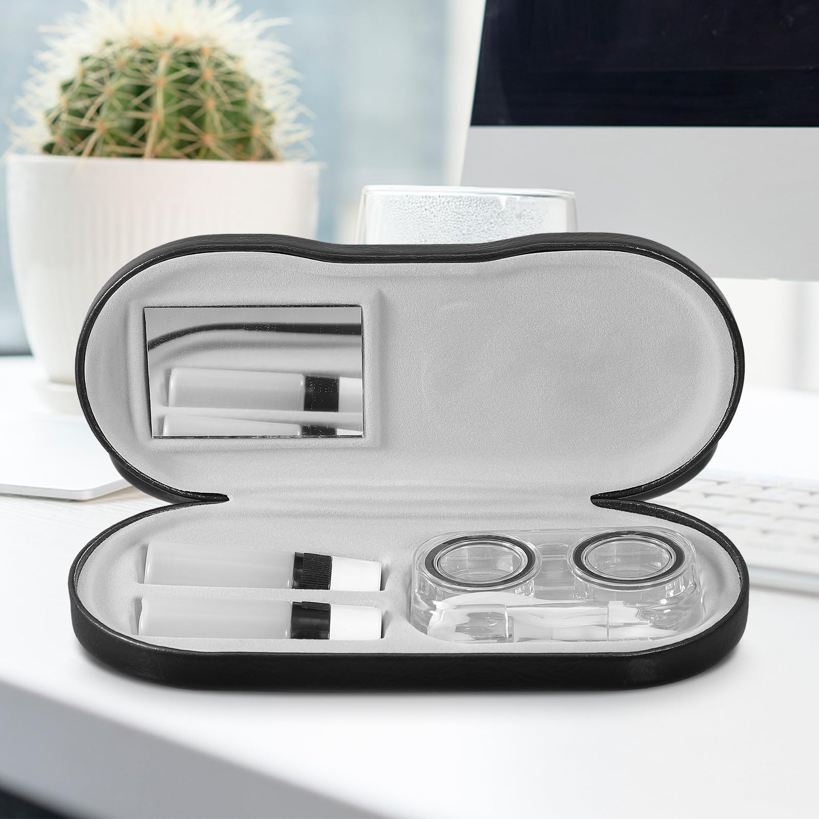 Storage area for contact solution bottle included